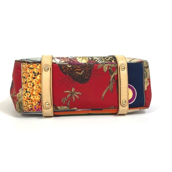 Salvatore Ferragamo Animal Print Tiger Handbag/Tote Bag Nylon Women's Multicolor